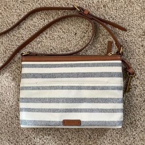 Fossil blue white striped crossbody purse